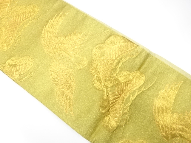 JAPANESE KIMONO / ANTIQUE FUKURO OBI / SILK / WOVEN CRANE